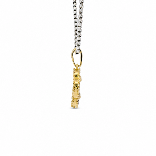 14KT Gold Charm Medium Navy Blue Clover with Plain Bell