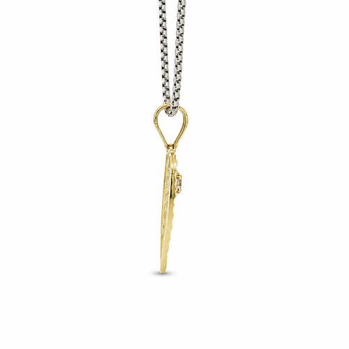 14KT Gold Charm Jumbo Tri Tone Flat "I Love You" Heart with White CZ Stone Right Side Flower and Plain Bell
