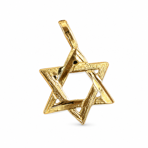 14KT Gold Charm Extra Small Open Diamond Cut Star of David with Plain Bell