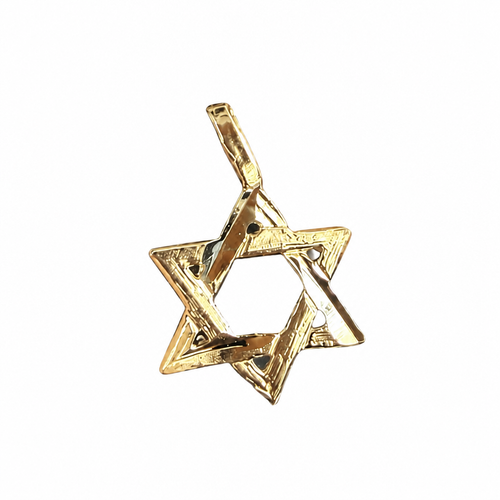 14KT Gold Charm Extra Small Open Diamond Cut Star of David with Plain Bell