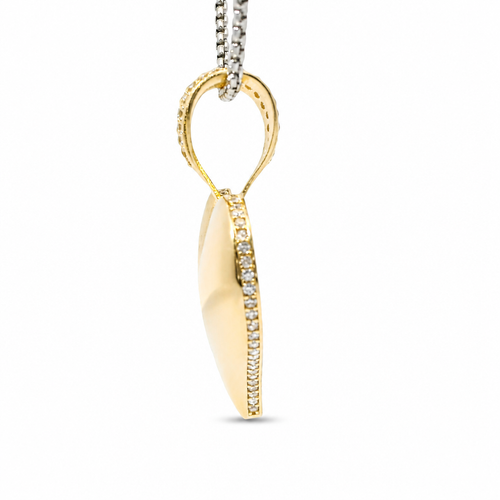 14KT Gold Charm Large Flat Back Puff Heart with White CZ Edge and Bell