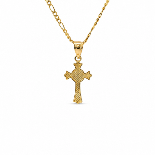 14KT Gold Charm Extra Small Daisy Center Cross with Flared Ends and Plain Band