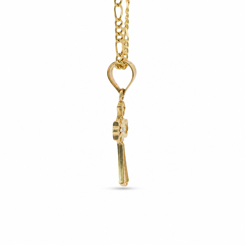14KT Gold Charm Extra Small Daisy Center Cross with Flared Ends and Plain Band