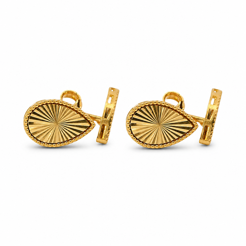 14KT Gold Earrings Small Sunray Tear Drop with Dotted Border, Push Back Post and Butterfly Backs