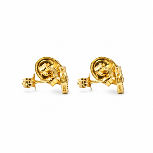 14KT Gold Earrings Small Sunray Tear Drop with Dotted Border, Push Back Post and Butterfly Backs