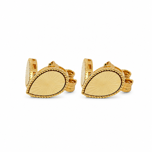 14KT Gold Earrings Small Sunray Tear Drop with Dotted Border, Push Back Post and Butterfly Backs