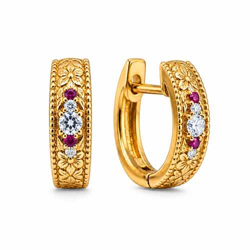14KT Gold Earrings Small Sunray Tear Drop with Dotted Border, Push Back Post and Butterfly Backs