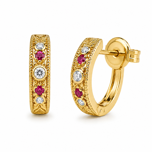 14KT Gold Earrings Small Sunray Tear Drop with Dotted Border, Push Back Post and Butterfly Backs