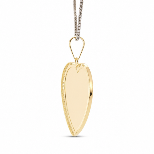 14KT Gold Charm Large Flat Plain Engravable Heart with White CZ Stones Border and Plain Bell