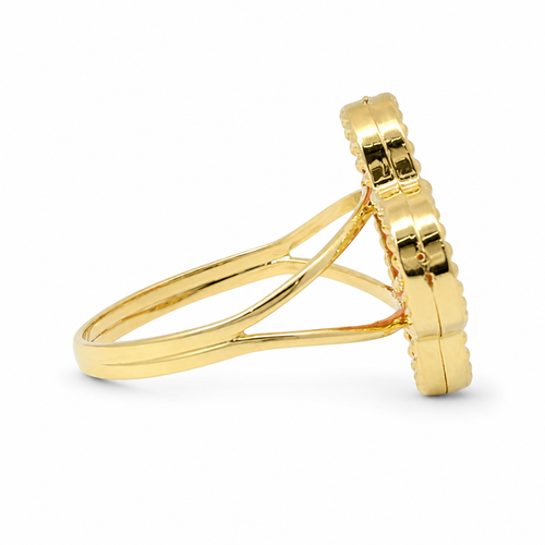 14KT Gold Ring Women's Jumbo Pink Clover with Beaded Border and Plain Split Band