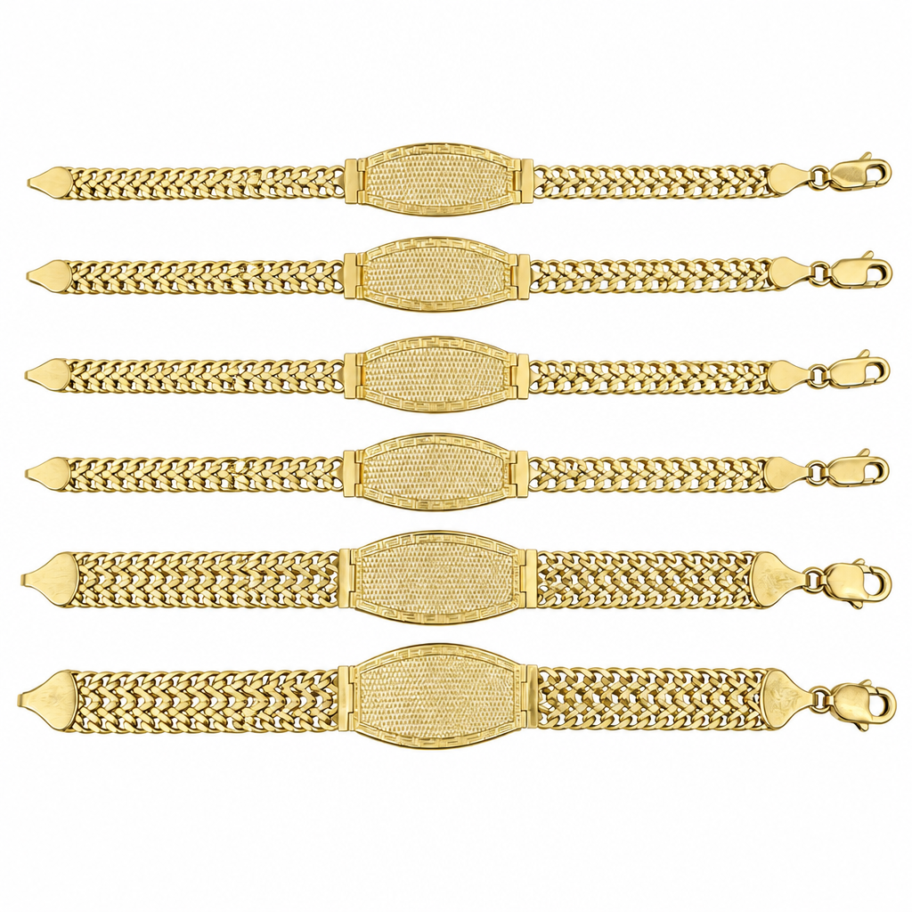 14KT Gold Bracelet Hollow Petetillo Band with Greek Name Plate 5mm