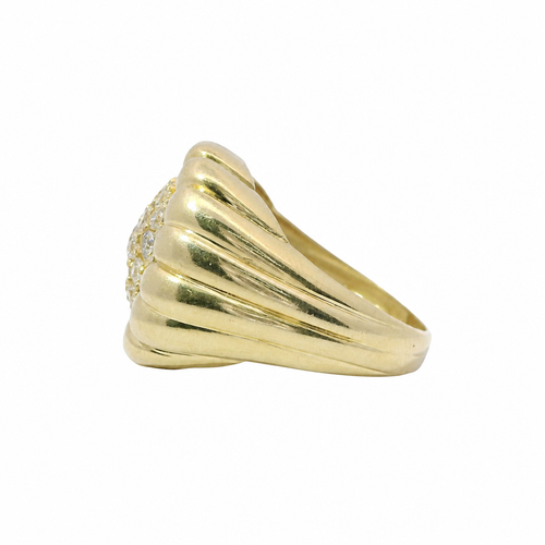 14KT Gold Ring Women's Sunflower Plain Ribbed Petals and White CZ Stone Cluster Center