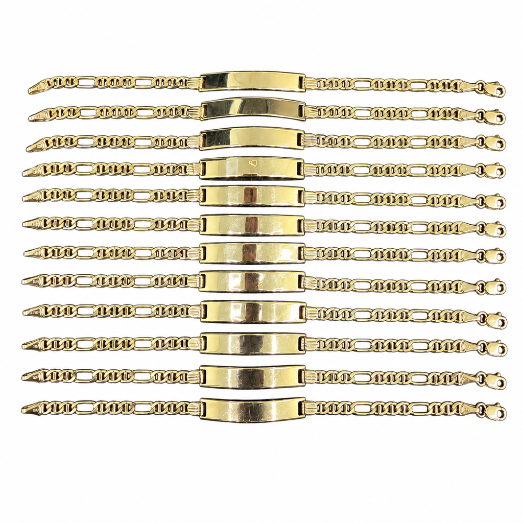 14KT Gold Bracelet Solid Figaro Mariner Name Plate 8mm