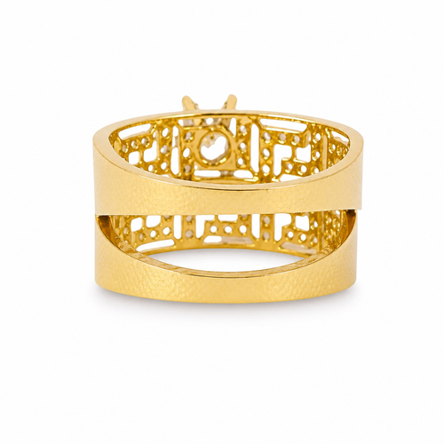 14KT Gold Ring Women's Duo 4 Prong White CZ Stone Solitaire with White CZ Stones Greek Band and Matching Separate Band