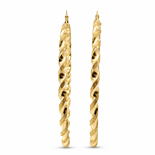 14KT Gold Earrings Hoops Round Twisted Hollow Tube with Saddleback Hinge Closure Length 2mm