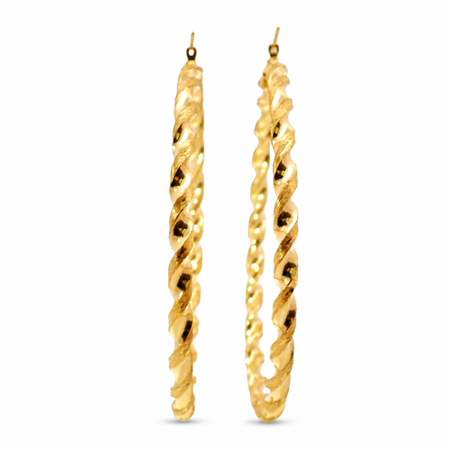 14KT Gold Earrings Hoops Round Twisted Hollow Tube with Saddleback Hinge Closure Length 2mm