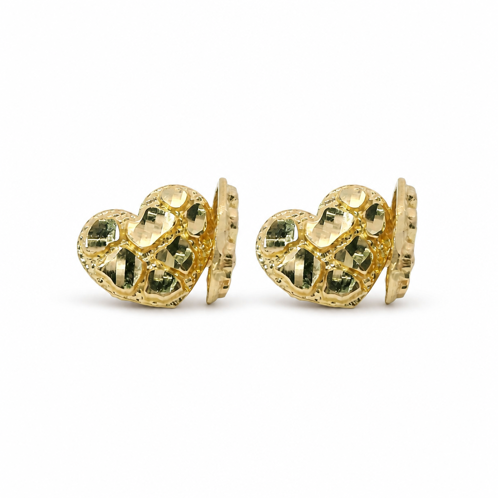 14KT Gold Earrings Extra Small Nugget Heart Shape with Push Back Post and Butterfly Backs