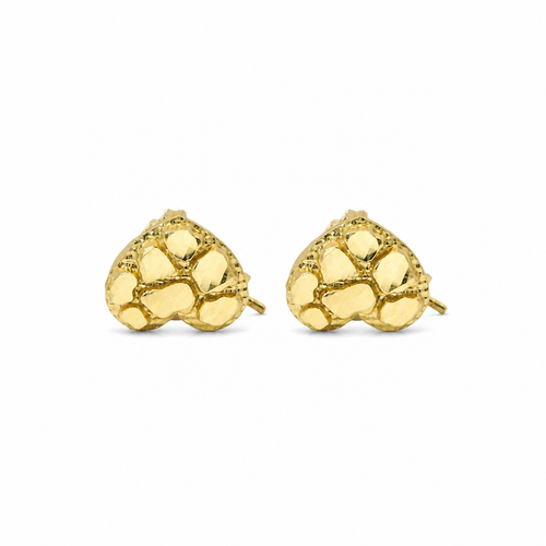 14KT Gold Earrings Extra Small Nugget Heart Shape with Push Back Post and Butterfly Backs