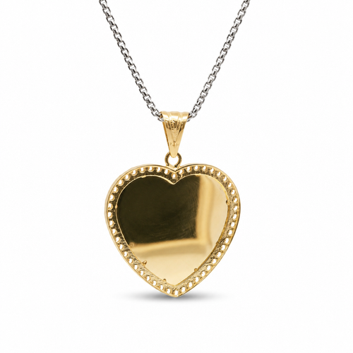 14KT Gold Charm Small Flat Plain Engravable Heart with White CZ Stones Border and Plain Bell