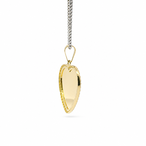 14KT Gold Charm Small Flat Plain Engravable Heart with White CZ Stones Border and Plain Bell