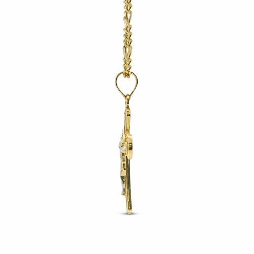 14KT Gold Charm Small Two Tone Bell Flare Ends Crucifix Cross with Plain Bell
