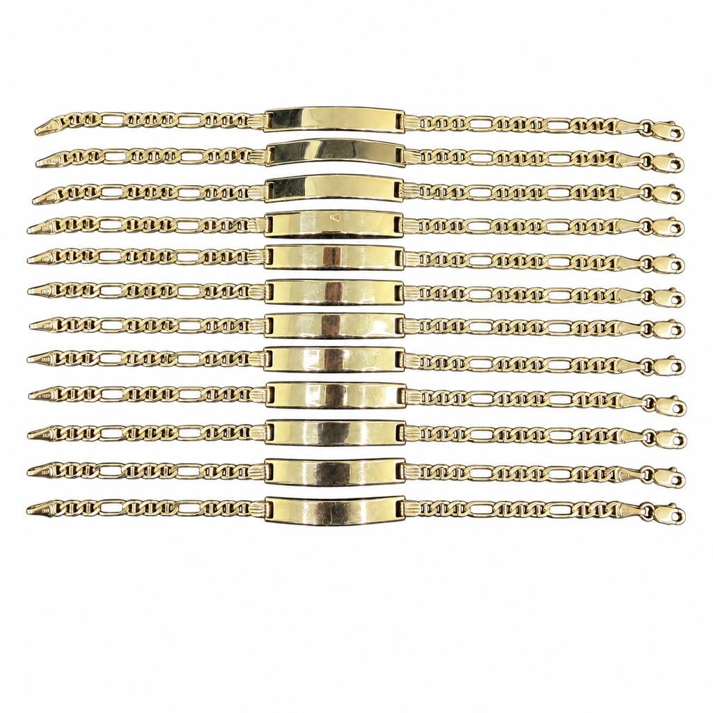 14KT Gold Bracelet Solid Figaro Mariner Name Plate 10mm