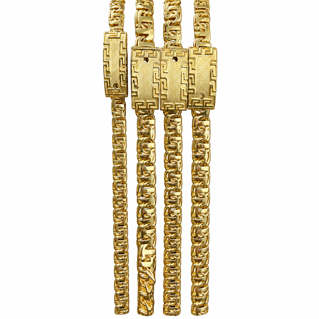 14KT Gold Bracelet Hollow T Bar Greek Chino Link with Greek Pin Lock 7mm