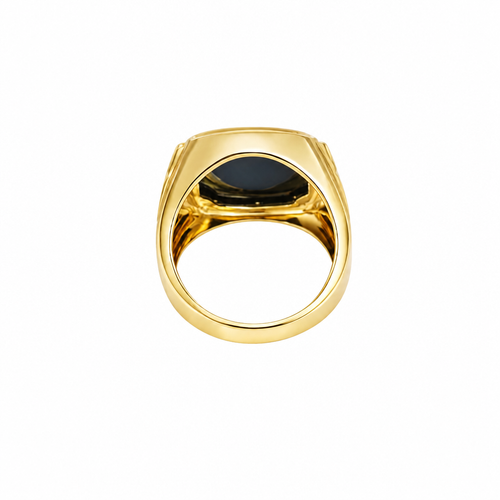 14KT Gold Ring Men's Plain Square Signet Onyx Side Design Triple Stack Rhombus