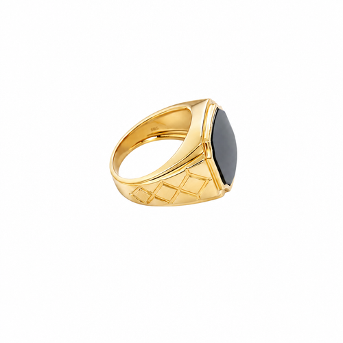 14KT Gold Ring Men's Plain Square Signet Onyx Side Design Triple Stack Rhombus