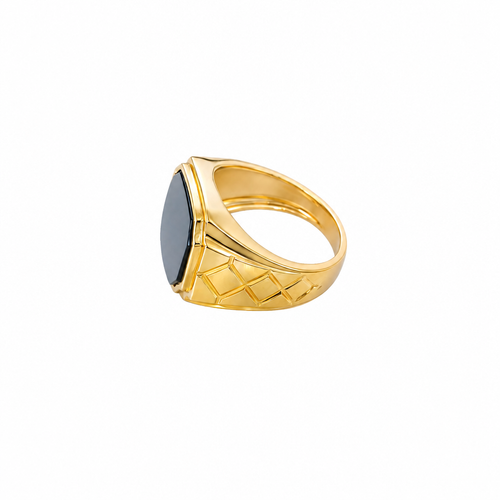 14KT Gold Ring Men's Plain Square Signet Onyx Side Design Triple Stack Rhombus
