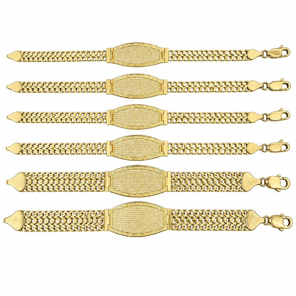 14KT Gold Bracelet Hollow Petetillo Band with Greek Name Plate 8mm