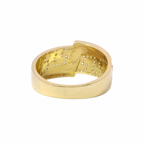 14KT Gold Ring Women's Jumbo White CZ Stone Greek Band with Diamond Cut Lightning Bolt Across Center of Band