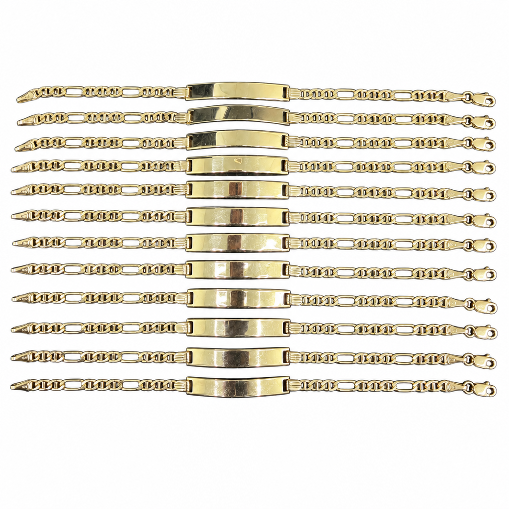 14KT Gold Bracelet Solid Figaro Mariner Name Plate 3mm