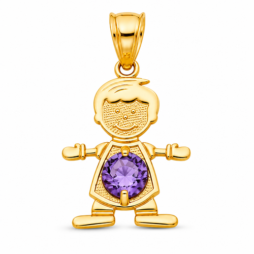 14KT Gold Charm Boy with Green CZ Stone Belly and Plain Bell