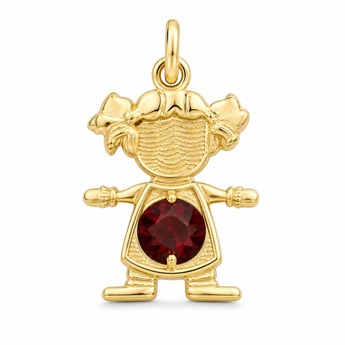 14KT Gold Charm Girl with Light Blue CZ Stone Belly and Plain Bell