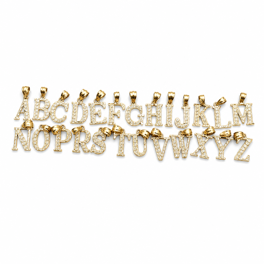 14KT Gold Charm Small Diamond Cut Letter "G" with Plain Bell