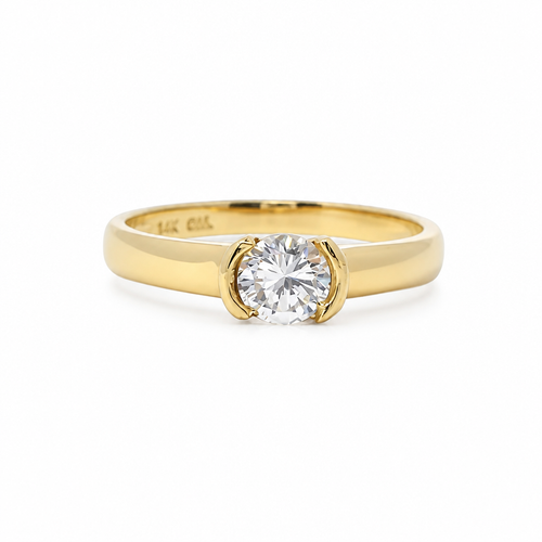 14KT Gold Ring Women's Half Halo White CZ Stone Solitaire Plain Band