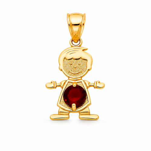 14KT Gold Charm Boy with Pink CZ Stone Belly and Plain Bell