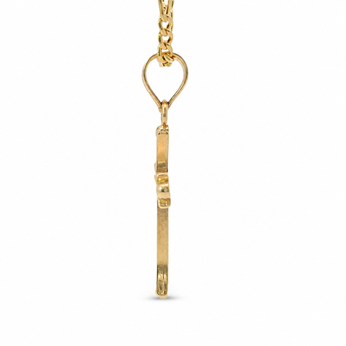 14KT Gold Charm Extra Small Dot End Split Tip Cross with Stripe Back, Lattice Front, and Plain Bell