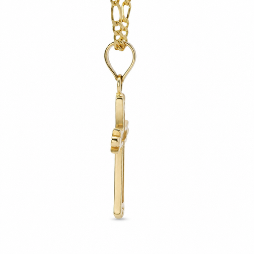 14KT Gold Charm Extra Small Dot End Split Tip Cross with Stripe Back, Lattice Front, and Plain Bell