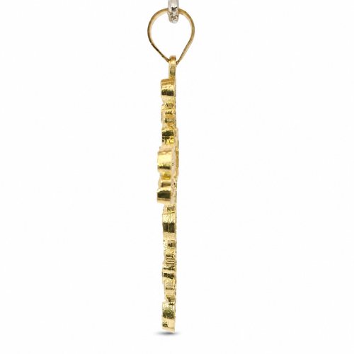 14KT Gold Charm Large Nugget Cross with Plain Bell