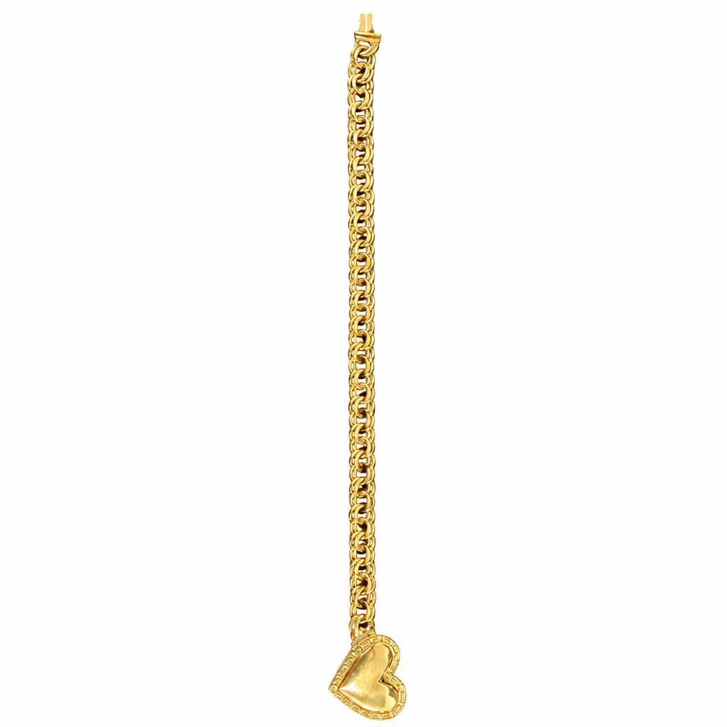14KT Gold Bracelet Hollow Greek Chino Heart 7.5mm
