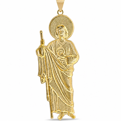 14KT Gold Charm Extra Large Halo Right Facing St Jude with Plain Bell testing ine