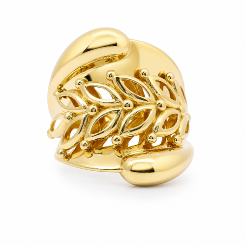 14KT Gold Ring Women's Cutout Leaf Branch Plain Wide Center Band