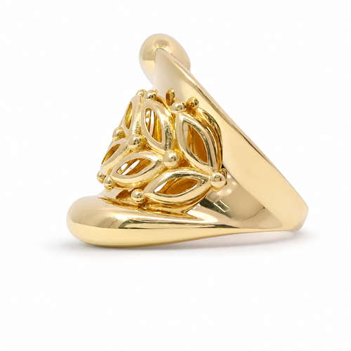 14KT Gold Ring Women's Cutout Leaf Branch Plain Wide Center Band