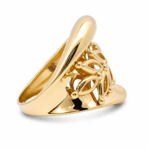14KT Gold Ring Women's Cutout Leaf Branch Plain Wide Center Band