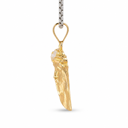 14KT Gold Charm Extra Small Diamond Cut Slant Bottom Jesus Head Front Portrait with Plain Bell