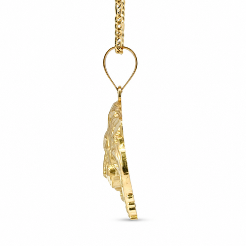 14KT Gold Charm Large Diamond Cut Lion Head with Plain Bell