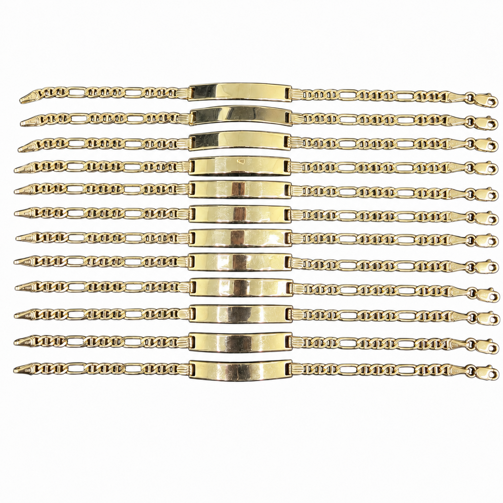 14KT Gold Bracelet Solid Figaro Mariner Name Plate 1mm