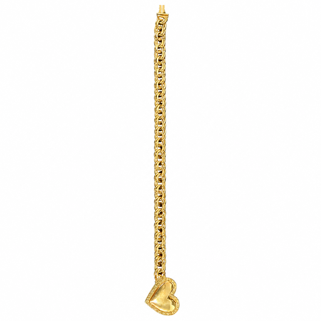 14KT Gold Bracelet Hollow Greek Chino Heart 8mm